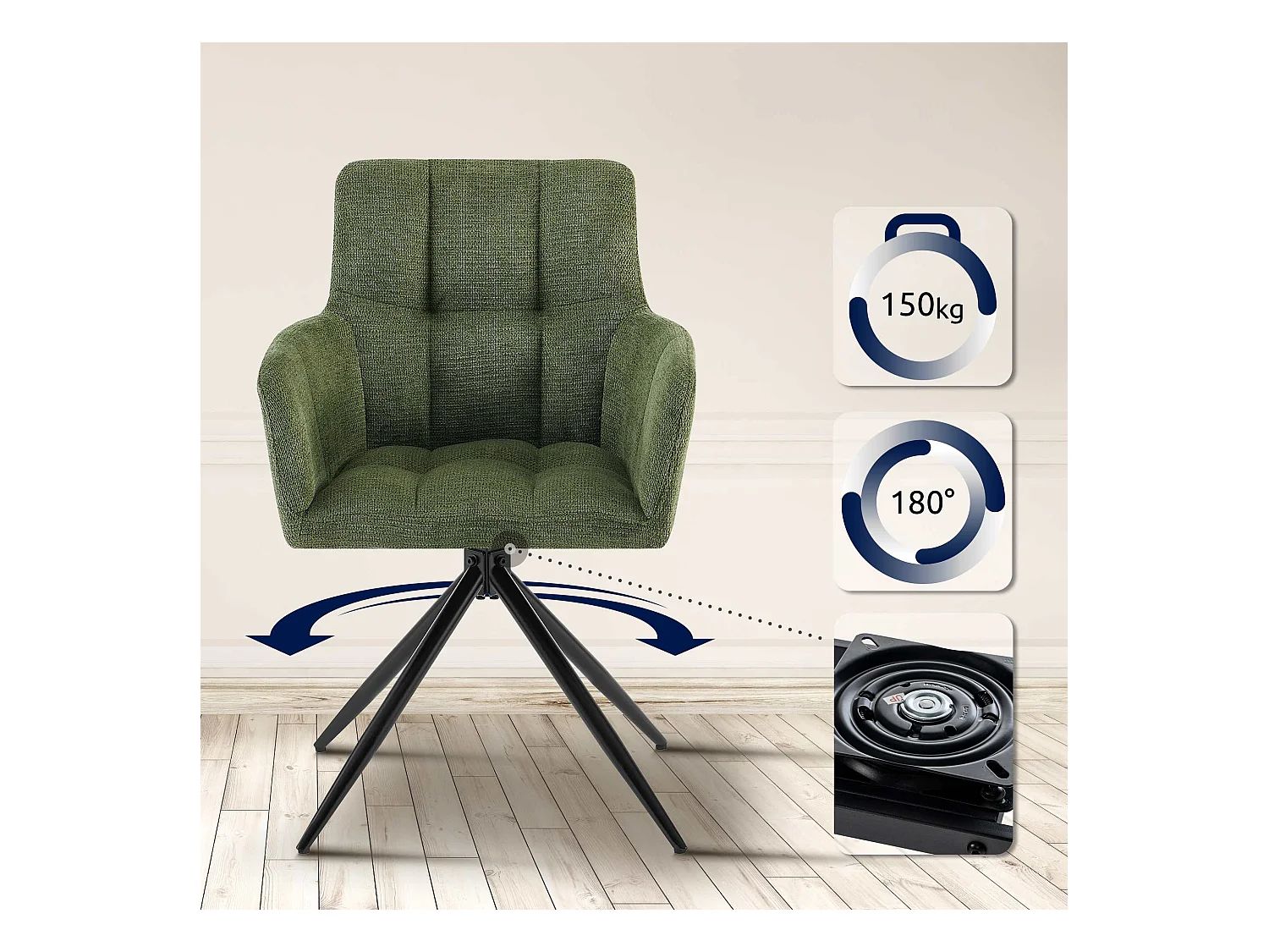 Lot de 2  chaises avec accoudoirs - Tissu - Vert - Jonah