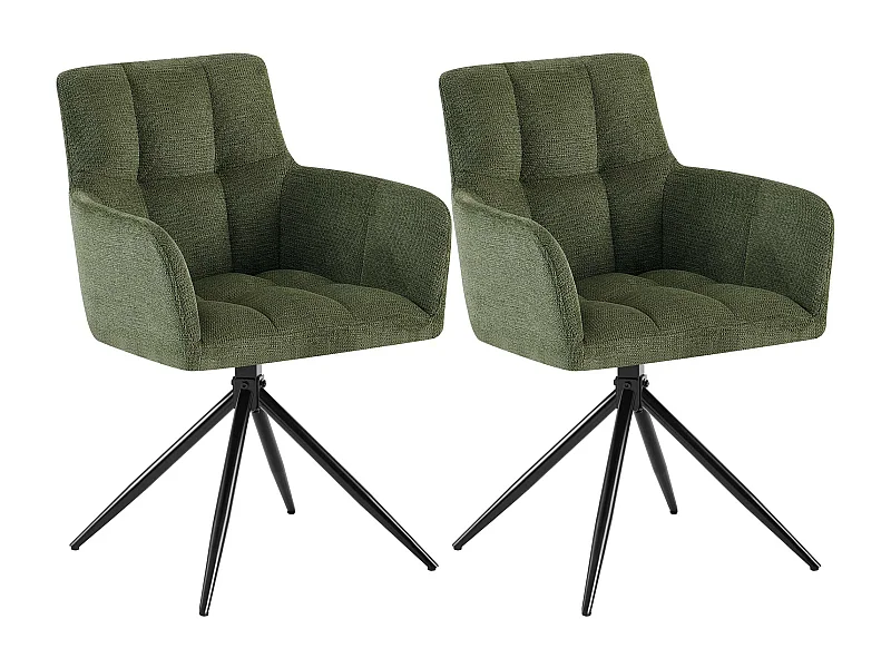 Lot de 2  chaises avec accoudoirs - Tissu - Vert - Jonah