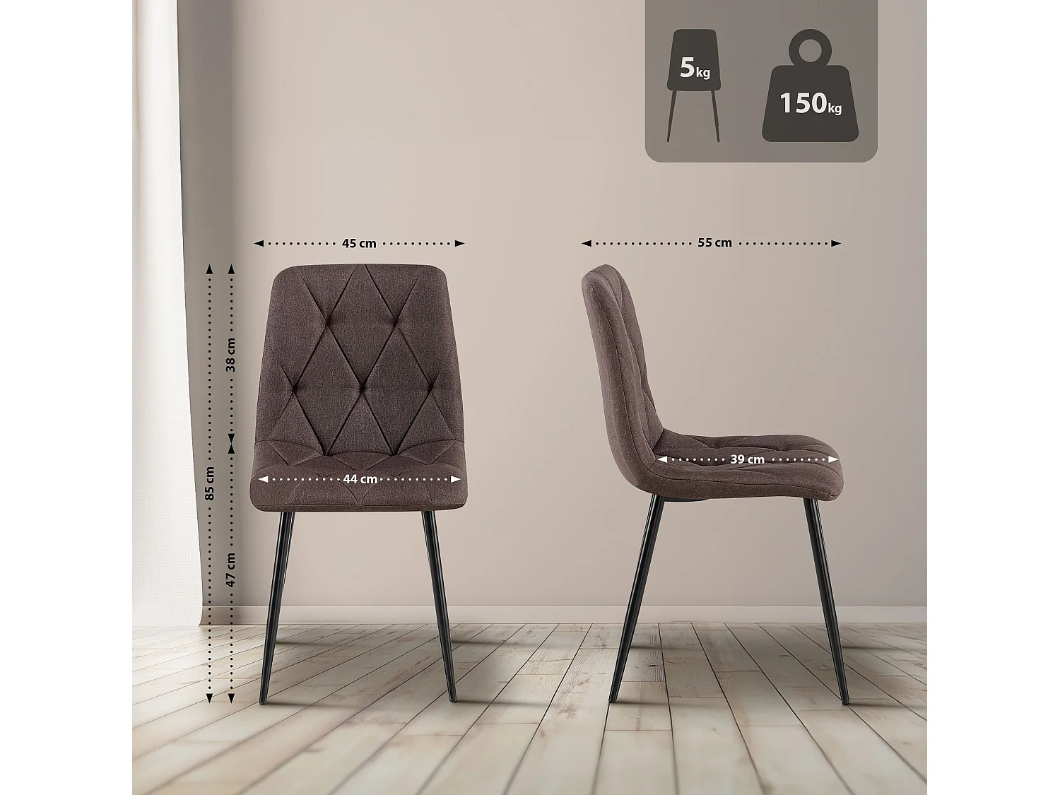 Lot de 2  chaise salle à manger - Tissu - Marron - Clairton