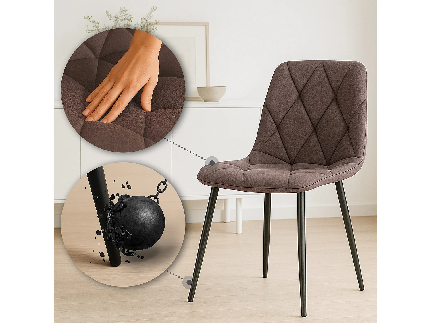 Lot de 2  chaise salle à manger - Tissu - Marron - Clairton