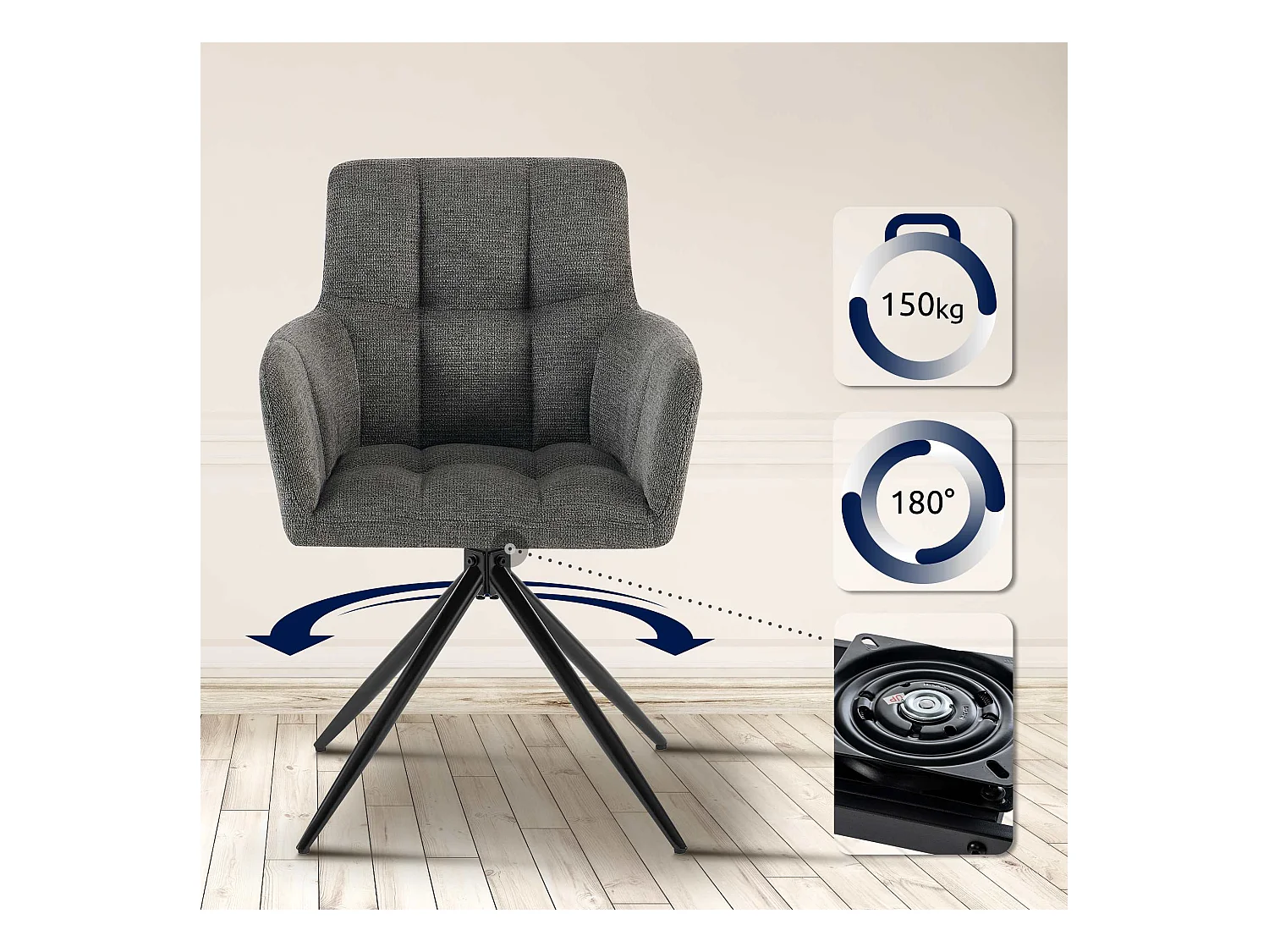 Lot de 2  chaises avec accoudoirs - Tissu - Gris foncé - Jonah