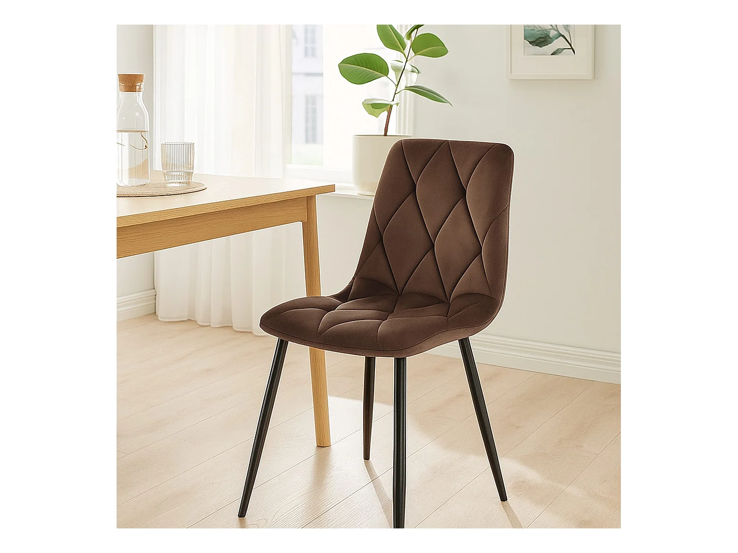 Lot de 2  chaise salle à manger - Velours - Marron - Clairton