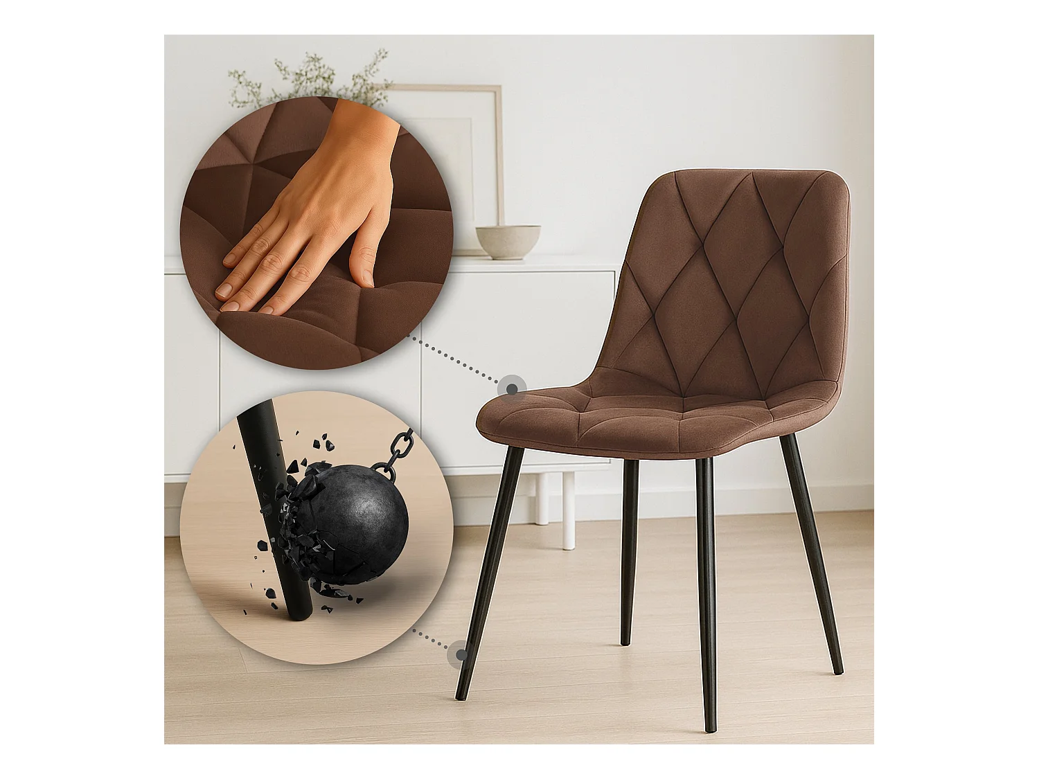 Lot de 2  chaise salle à manger - Velours - Marron - Clairton