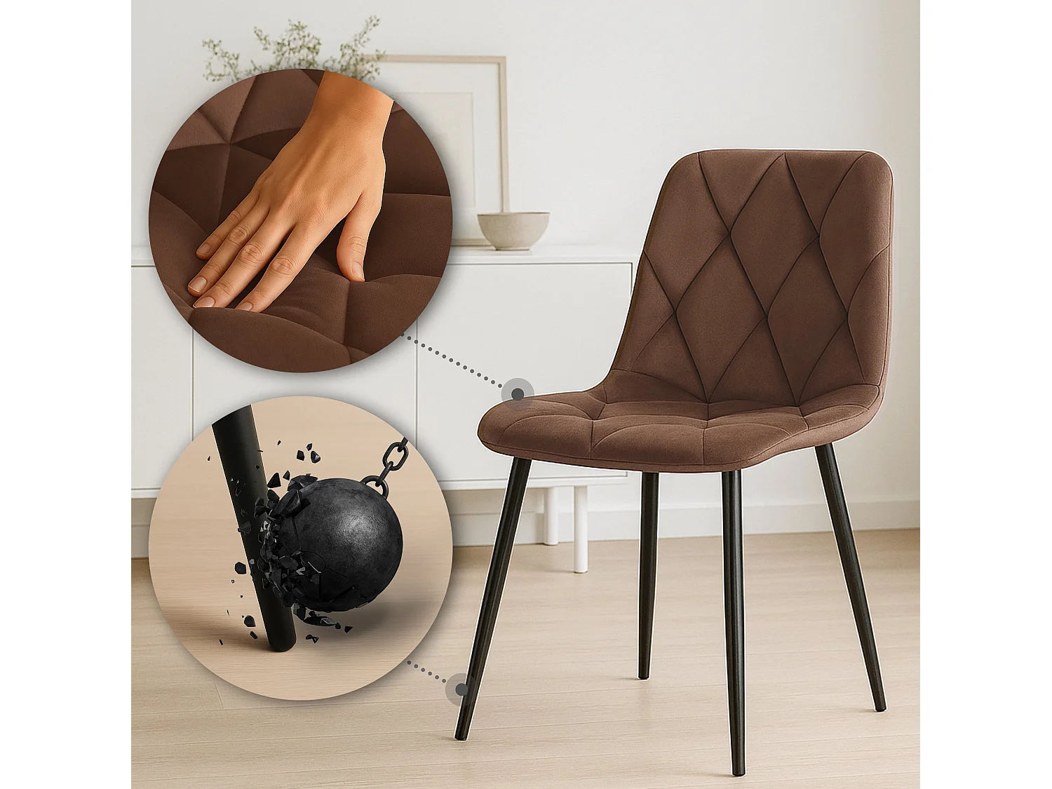 Lot de 2  chaise salle à manger - Velours - Marron - Clairton