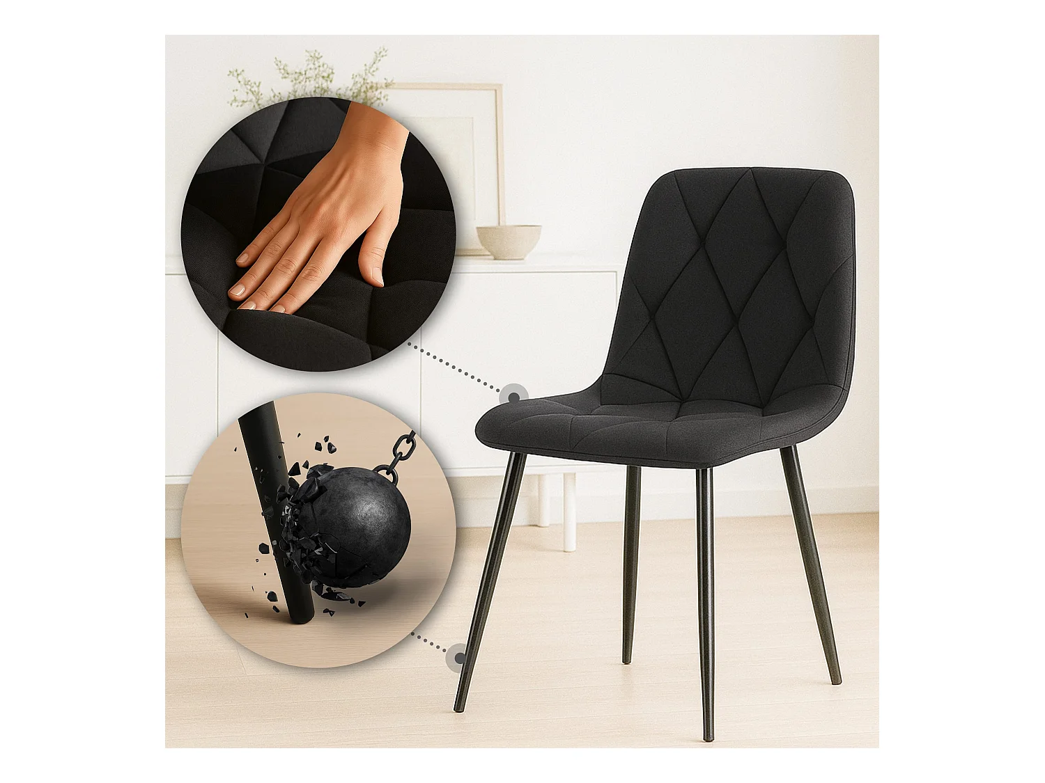 chaise salle à manger - Tissu - Noir - Clairton