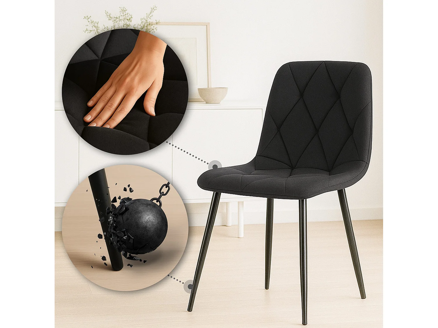 chaise salle à manger - Tissu - Noir - Clairton