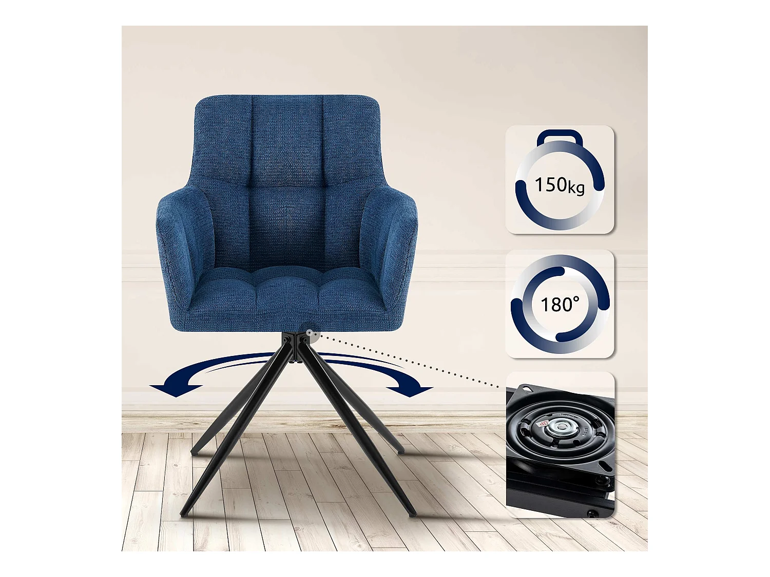 Lot de 2  chaises avec accoudoirs - Tissu - Bleu foncé - Jonah