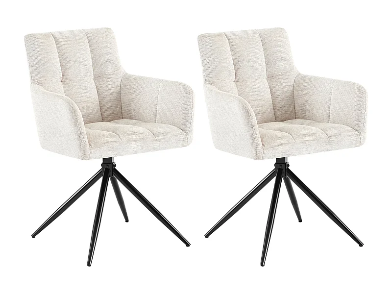 Lot de 2  chaises avec accoudoirs - Tissu - Crème - Jonah