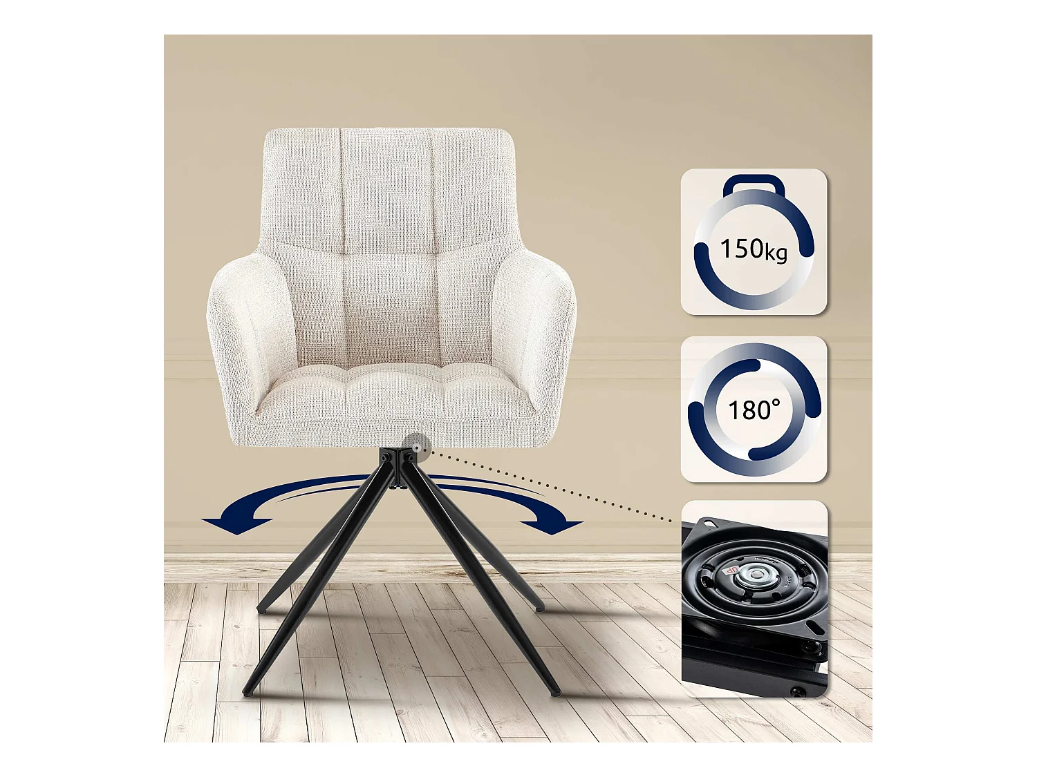 Lot de 2  chaises avec accoudoirs - Tissu - Crème - Jonah