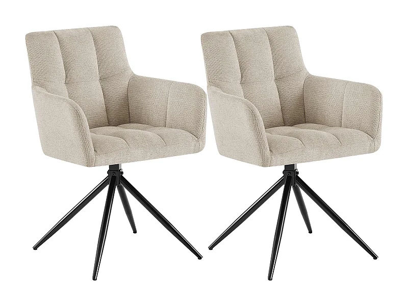 Lot de 2  chaises avec accoudoirs - Tissu - Crème - Jonah