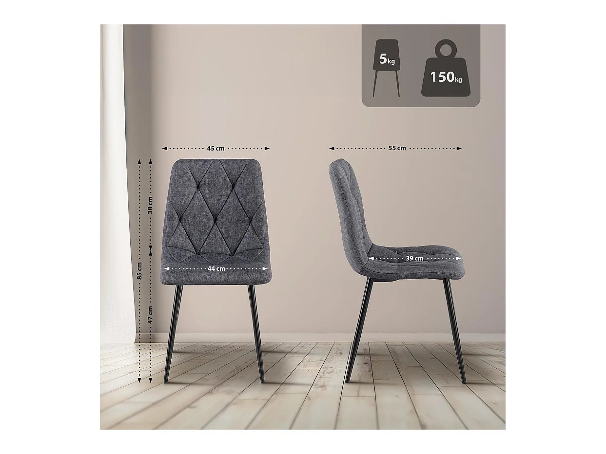 chaise salle à manger - Tissu - Gris foncé - Clairton