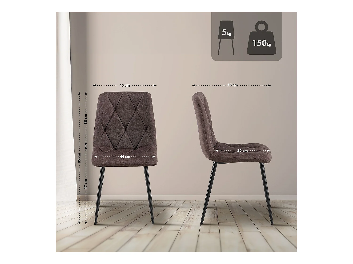 chaise salle à manger - Tissu - Marron - Clairton