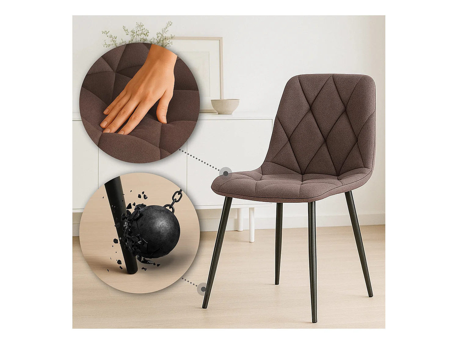 chaise salle à manger - Tissu - Marron - Clairton