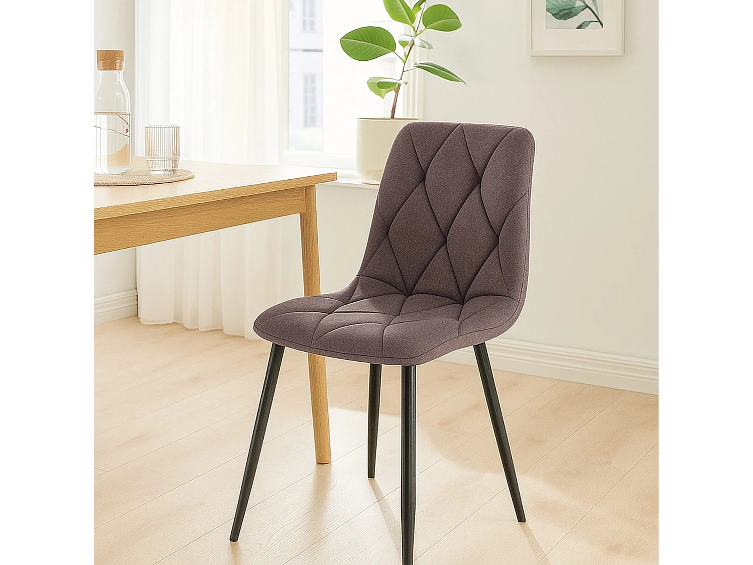 chaise salle à manger - Tissu - Marron - Clairton