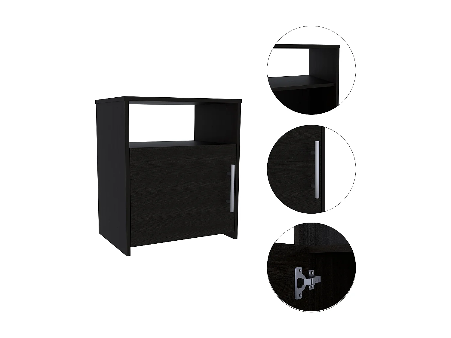 TUHOME Móvel Mesa de Cabeceira Bristol, Um Compartimento, Superfície Superior, Cor Preta.