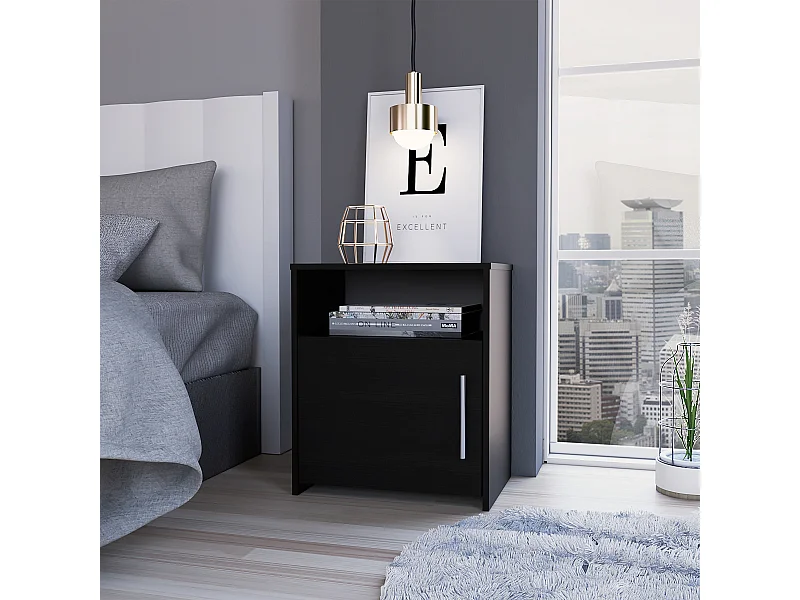 TUHOME Móvel Mesa de Cabeceira Bristol, Um Compartimento, Superfície Superior, Cor Preta.