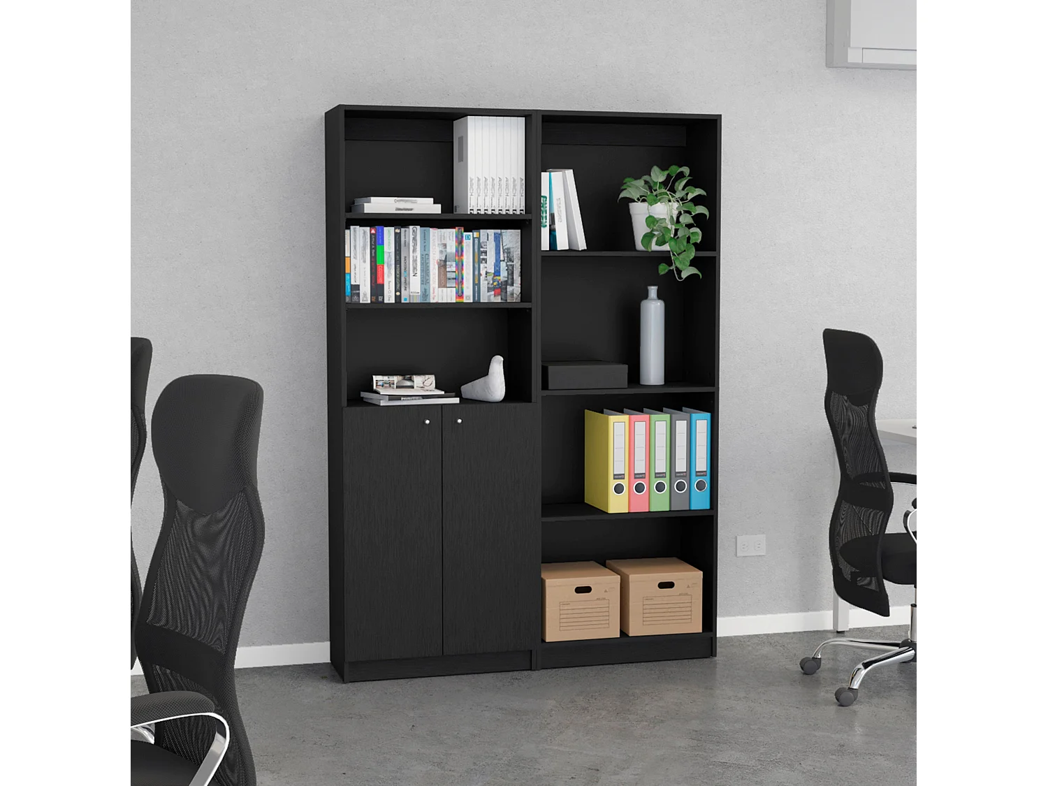 Sunnyside Set da salotto 2 pezzi con 2 librerie, Nero