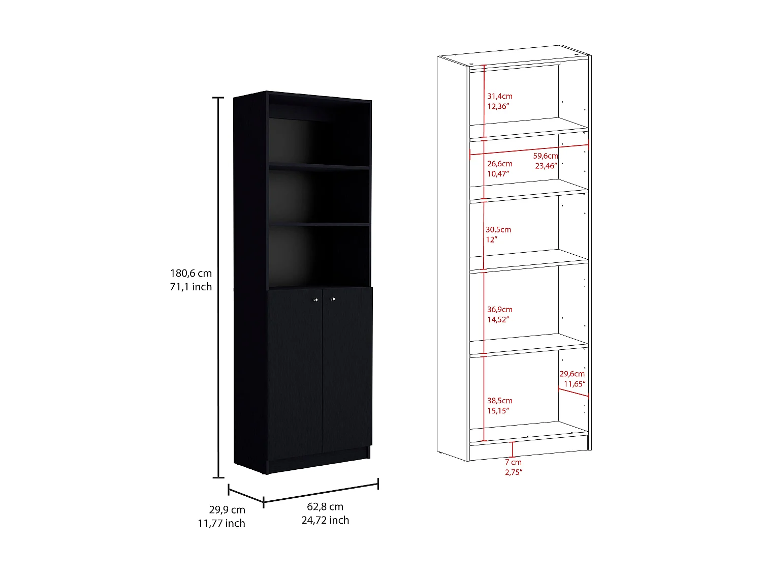 Juego de Sala de 2 Piezas Drexel con 2 Libreros, Negro