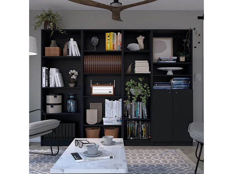 Sutton Slim Set da salotto 2 pezzi con 2 librerie, Nero