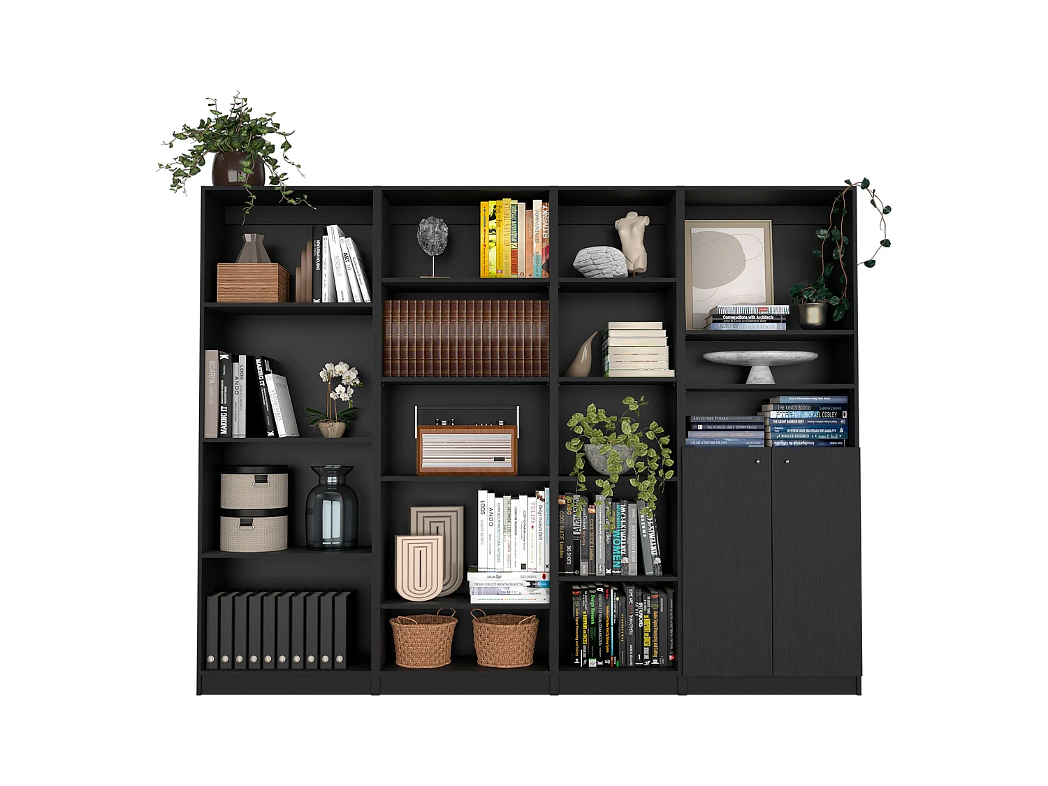 Misani Juego de Sala de 4 Piezas con 4 Libreros, Negro