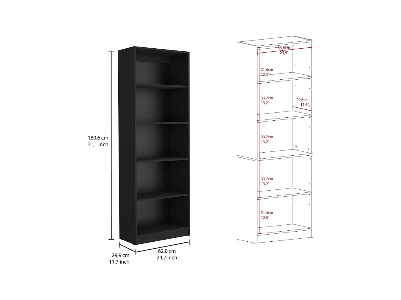 Misani Juego de Sala de 4 Piezas con 4 Libreros, Negro