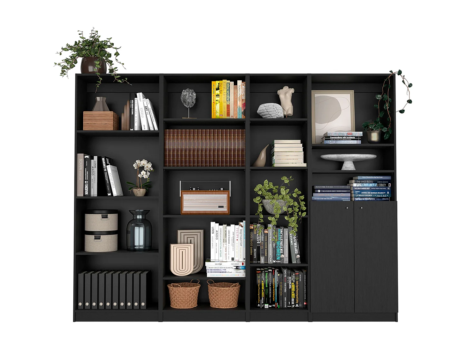 Misani Juego de Sala de 4 Piezas con 4 Libreros, Negro