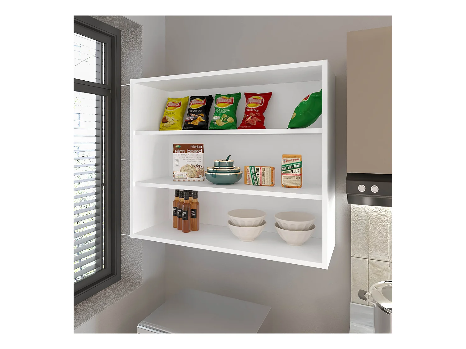 TU HOME Pensile da Parete Chinle in Melaminico con Ripiani Aperti, Bianco