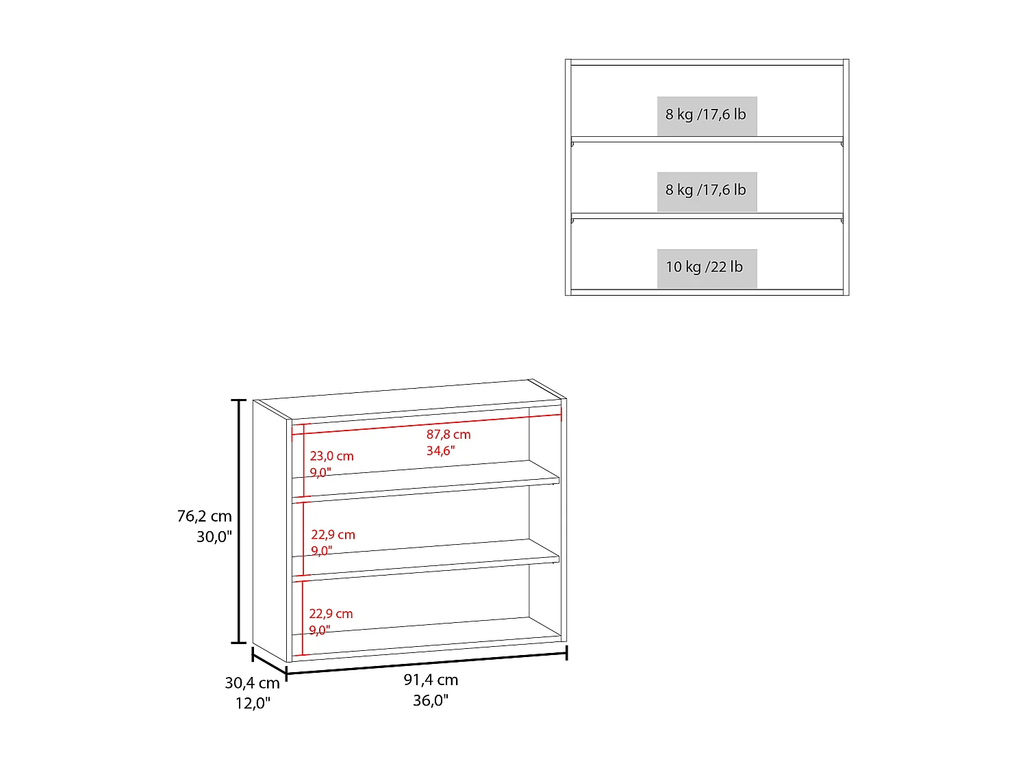 TU HOME Pensile da Parete Chinle in Melaminico con Ripiani Aperti, Bianco