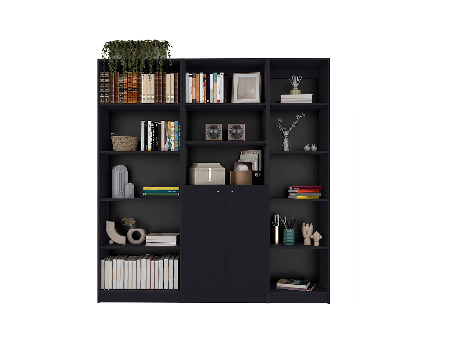 Tolleson Set da salotto 3 pezzi con 3 librerie, Nero