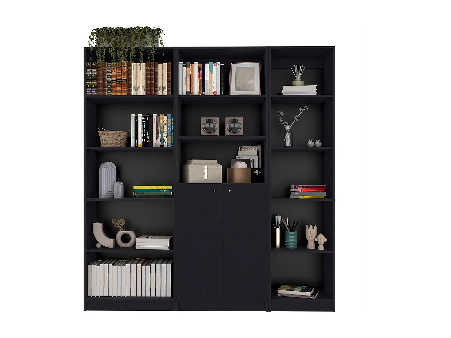 Tolleson Juego de Sala de 3 Piezas con 3 Libreros, Negro