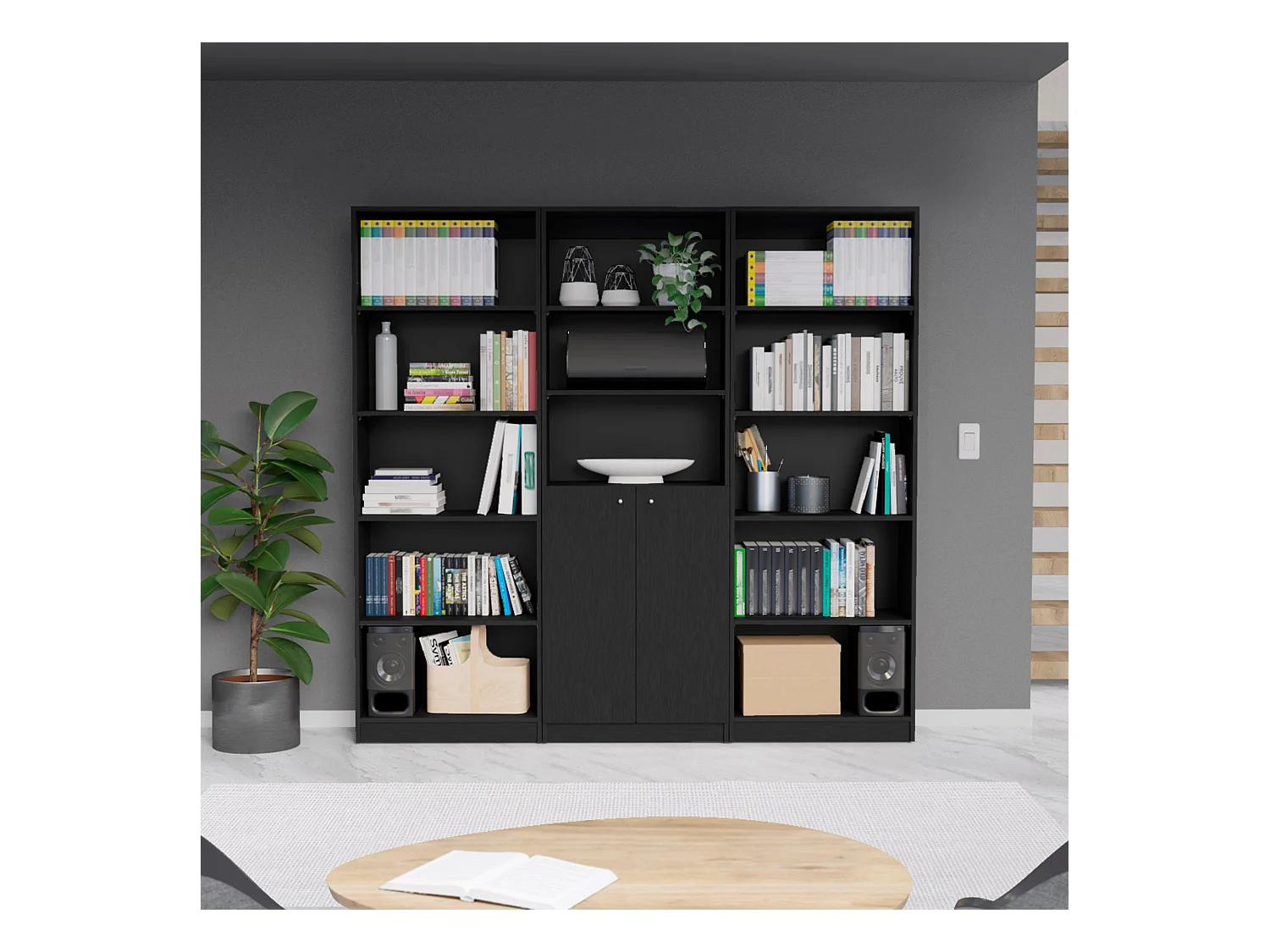 Ensemble de salon 3 pièces Bayard avec 3 bibliothèques