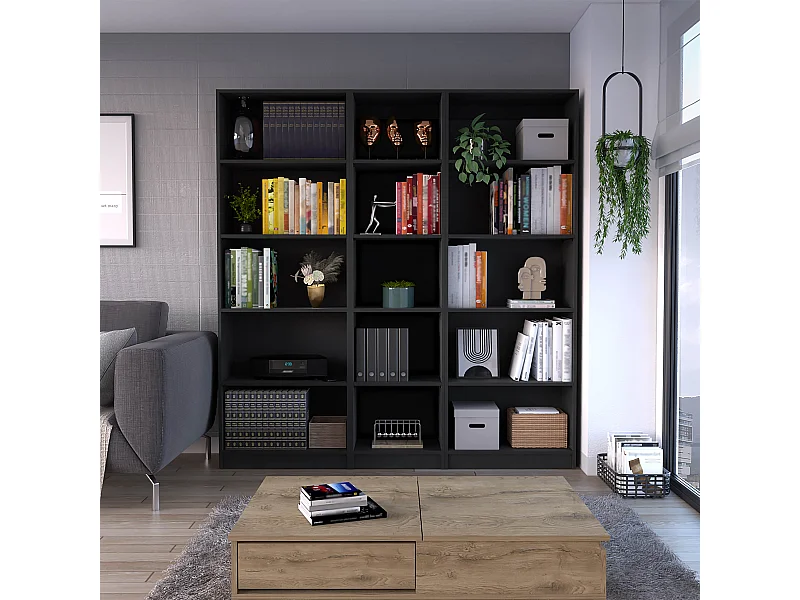 Holdbrook Set da salotto 3 pezzi con 3 librerie, Nero