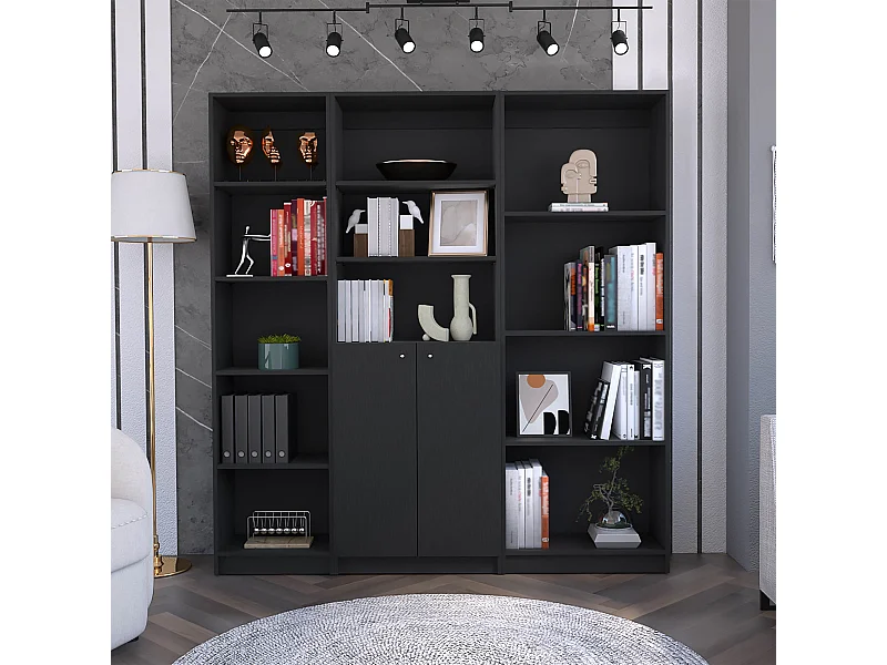Marana Set da salotto 3 pezzi con 3 librerie, Nero