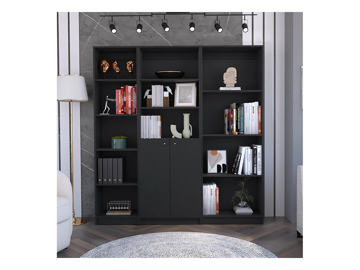 Marana Juego de Sala de 3 Piezas con 3 Libreros, Negro