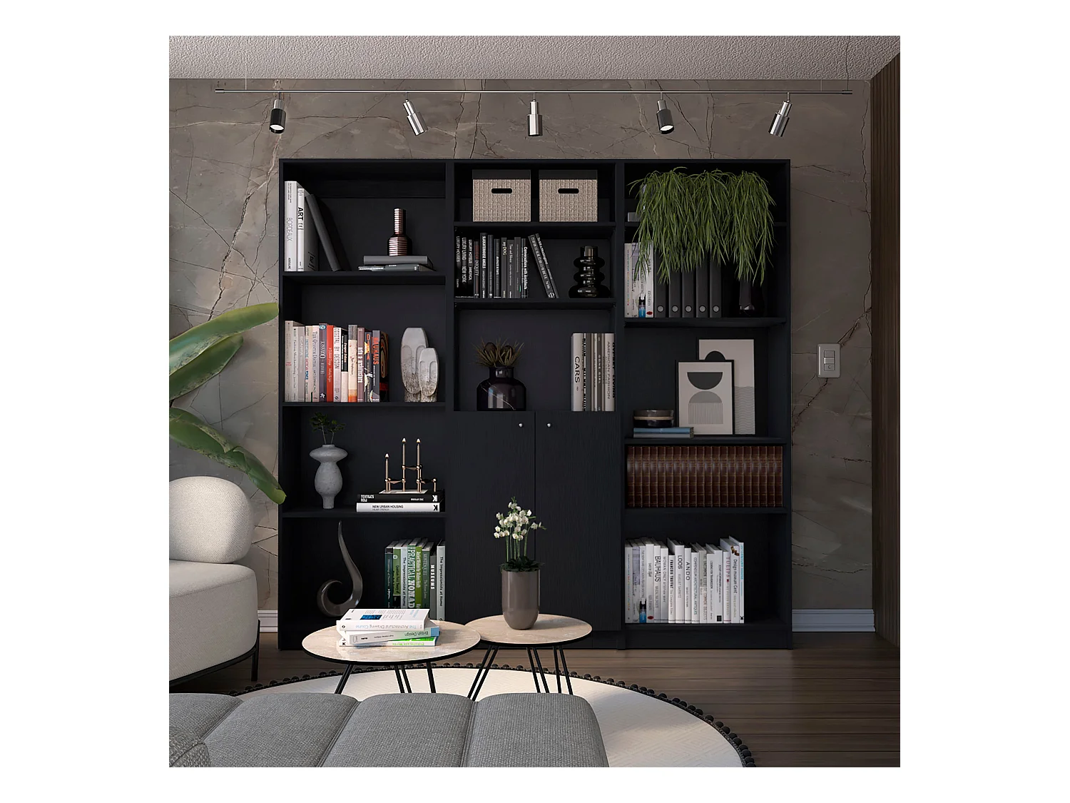 Oracle Set da salotto 3 pezzi con 3 librerie, Nero