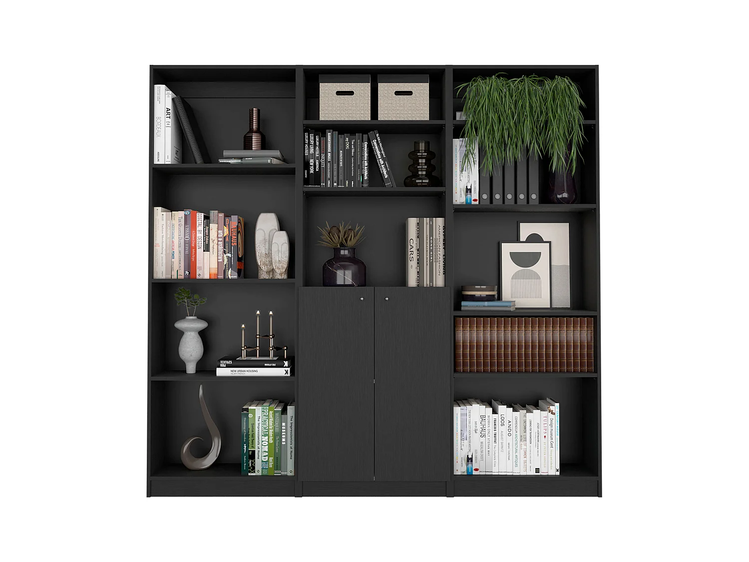 Oracle Set da salotto 3 pezzi con 3 librerie, Nero