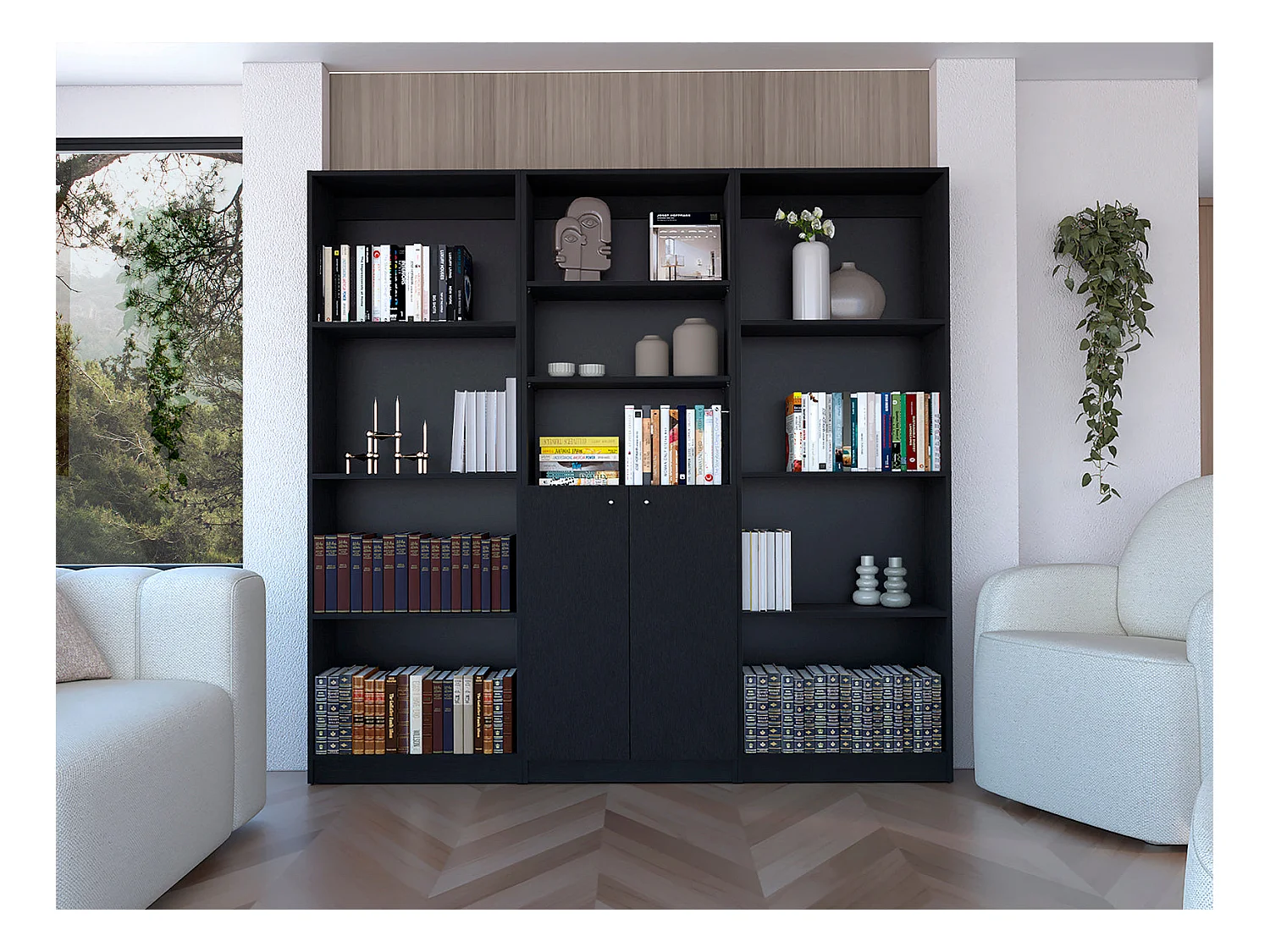 Munds Juego de Sala de 3 Piezas con 3 Libreros, Wengué