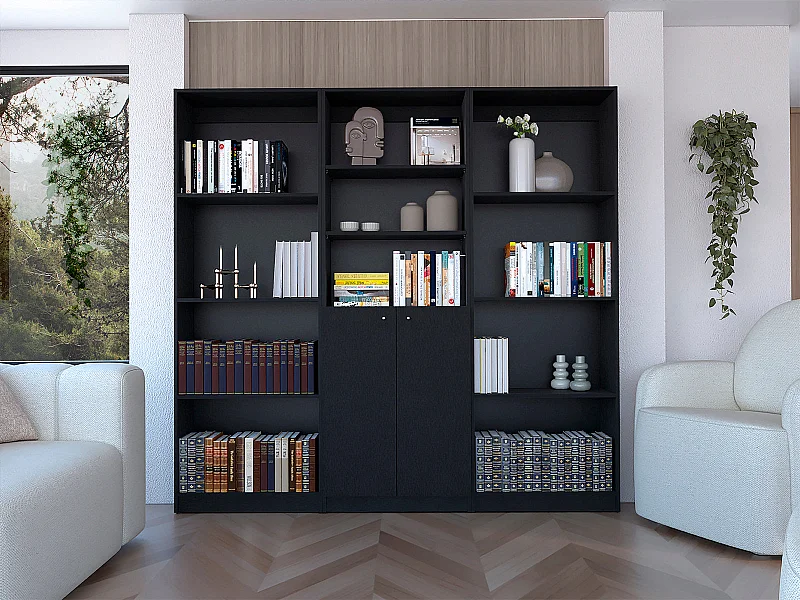 Munds Set da salotto 3 pezzi con 3 librerie, Nero