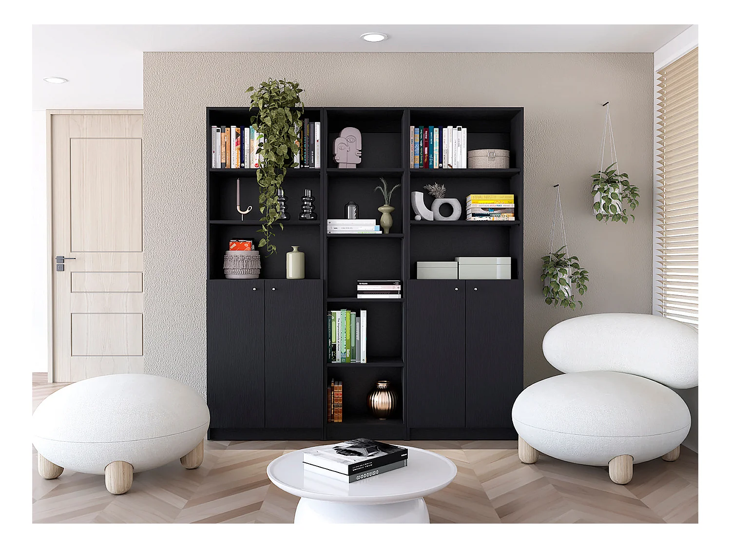 Juego de Sala de 3 Piezas Grants con 3 Libreros, Negro