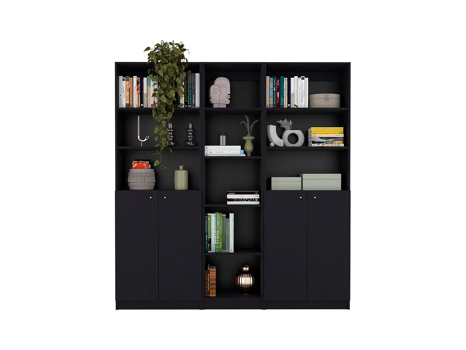 Juego de Sala de 3 Piezas Grants con 3 Libreros, Negro