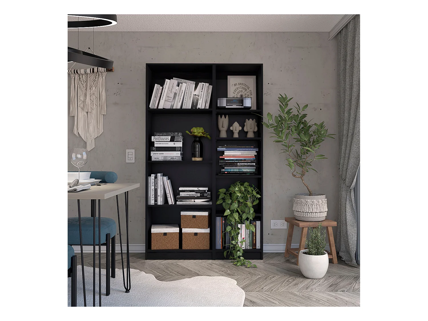 Sutton Slim - Juego de Sala de 2 Piezas con 2 Libreros, Negro