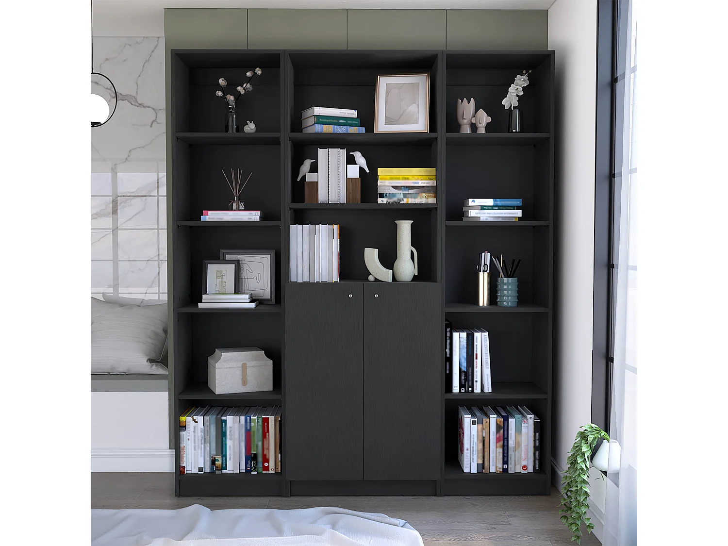 Atoka - Juego de Sala de 3 Piezas con 3 Libreros, Wengué