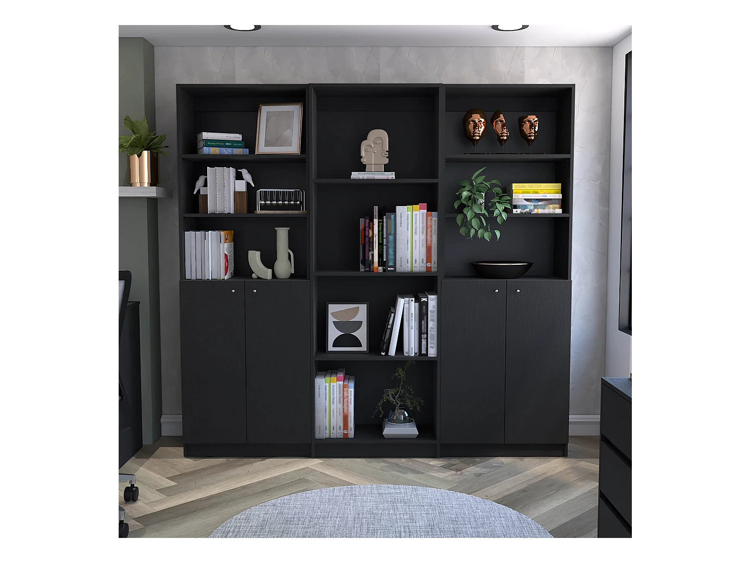 Acoma Set da salotto 3 pezzi con 3 librerie, Nero