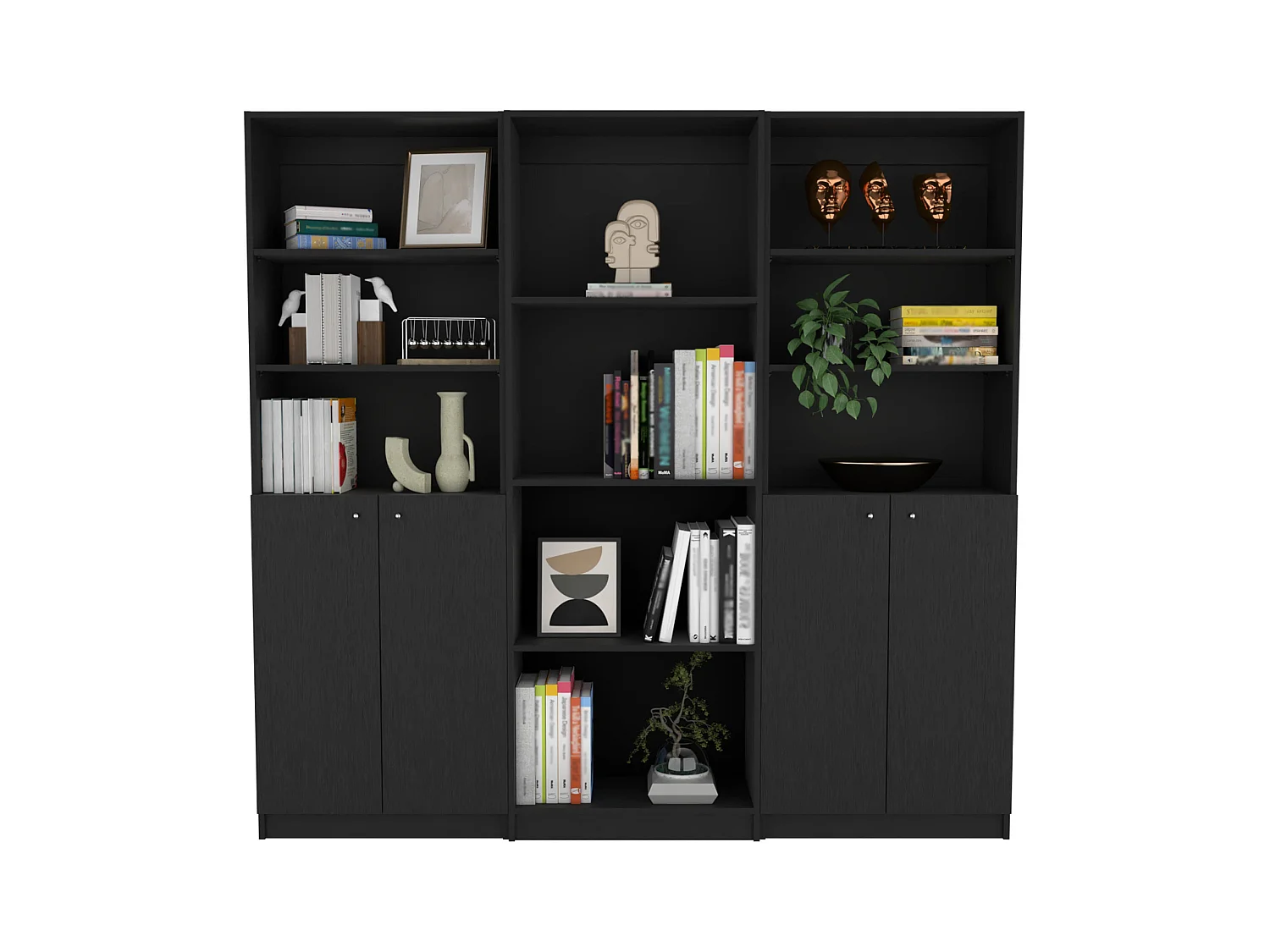 Acoma Set da salotto 3 pezzi con 3 librerie, Nero