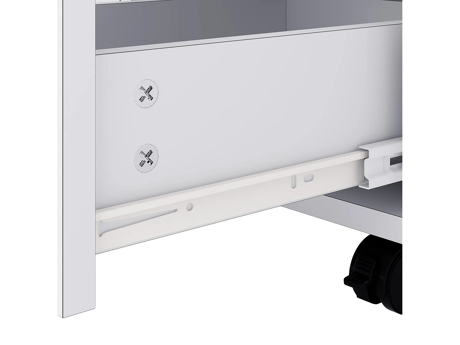 Classeur mobile - 3 tiroirs verrouillables - Support d'imprimante - 1 porte, 4 roulettes - 60 x 40 x 57 cm - Blanc