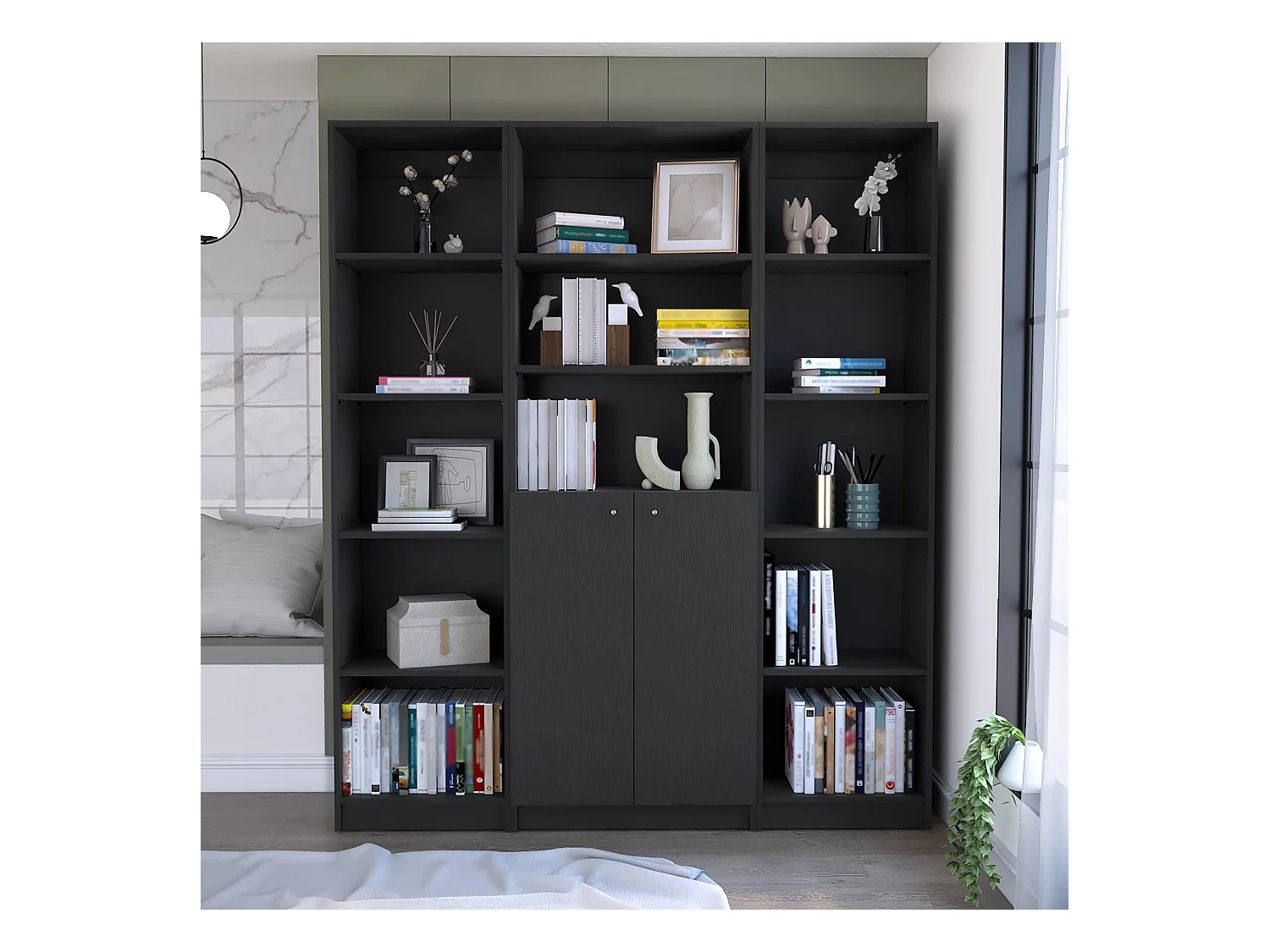 Tatum Set da salotto 3 pezzi con 3 librerie, Nero