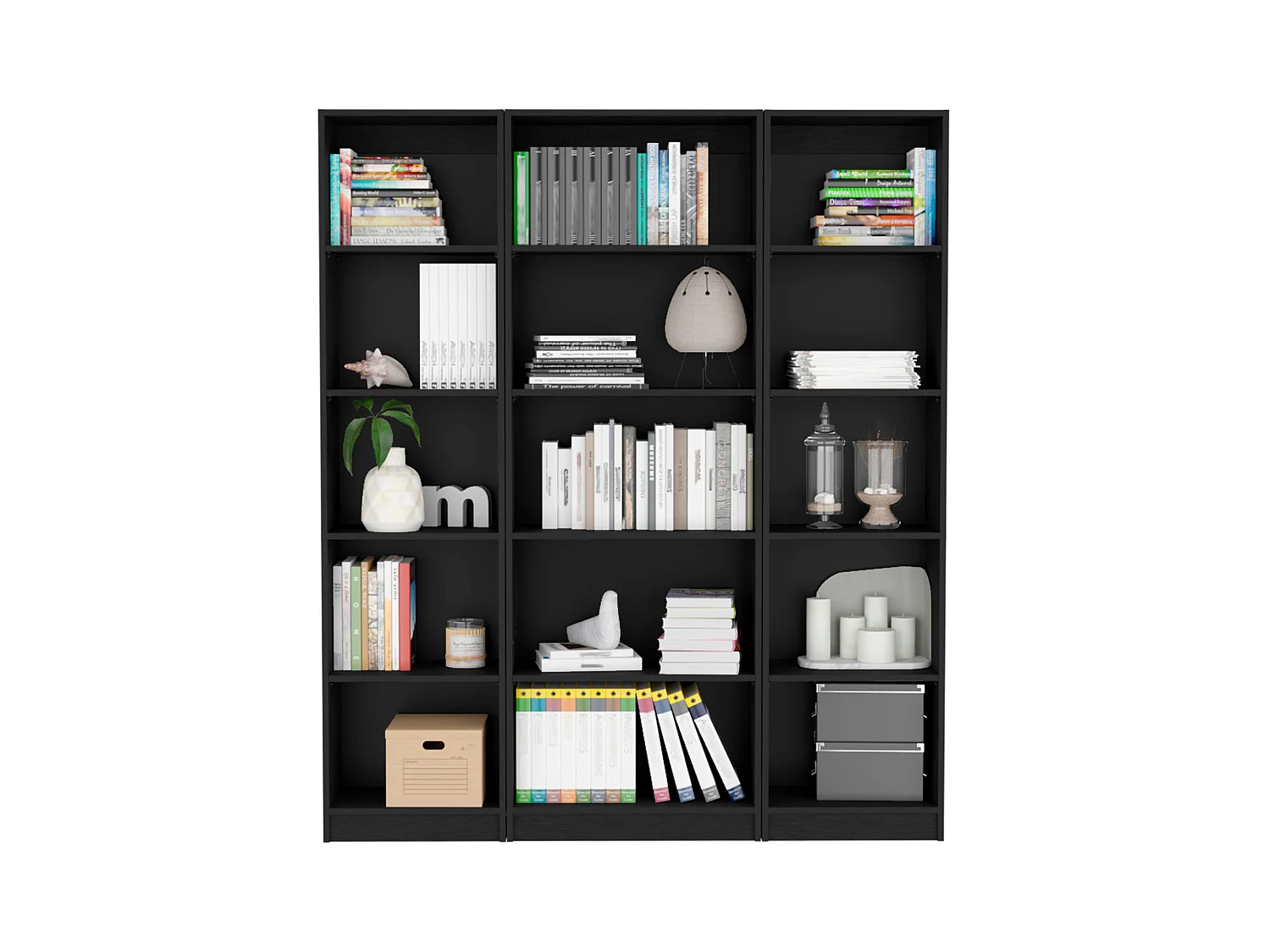 Tatum Set da salotto 3 pezzi con 3 librerie, Nero