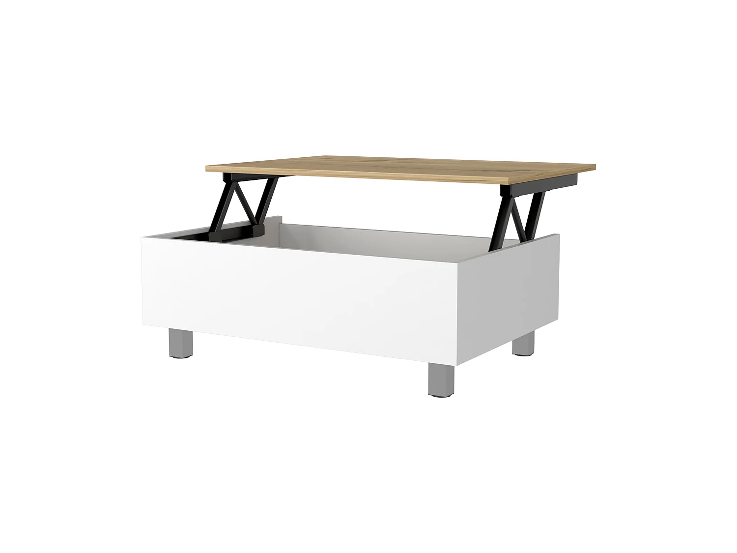 Mesa de centro elevatória Gambia de 80 cm, branco e carvalho areia
