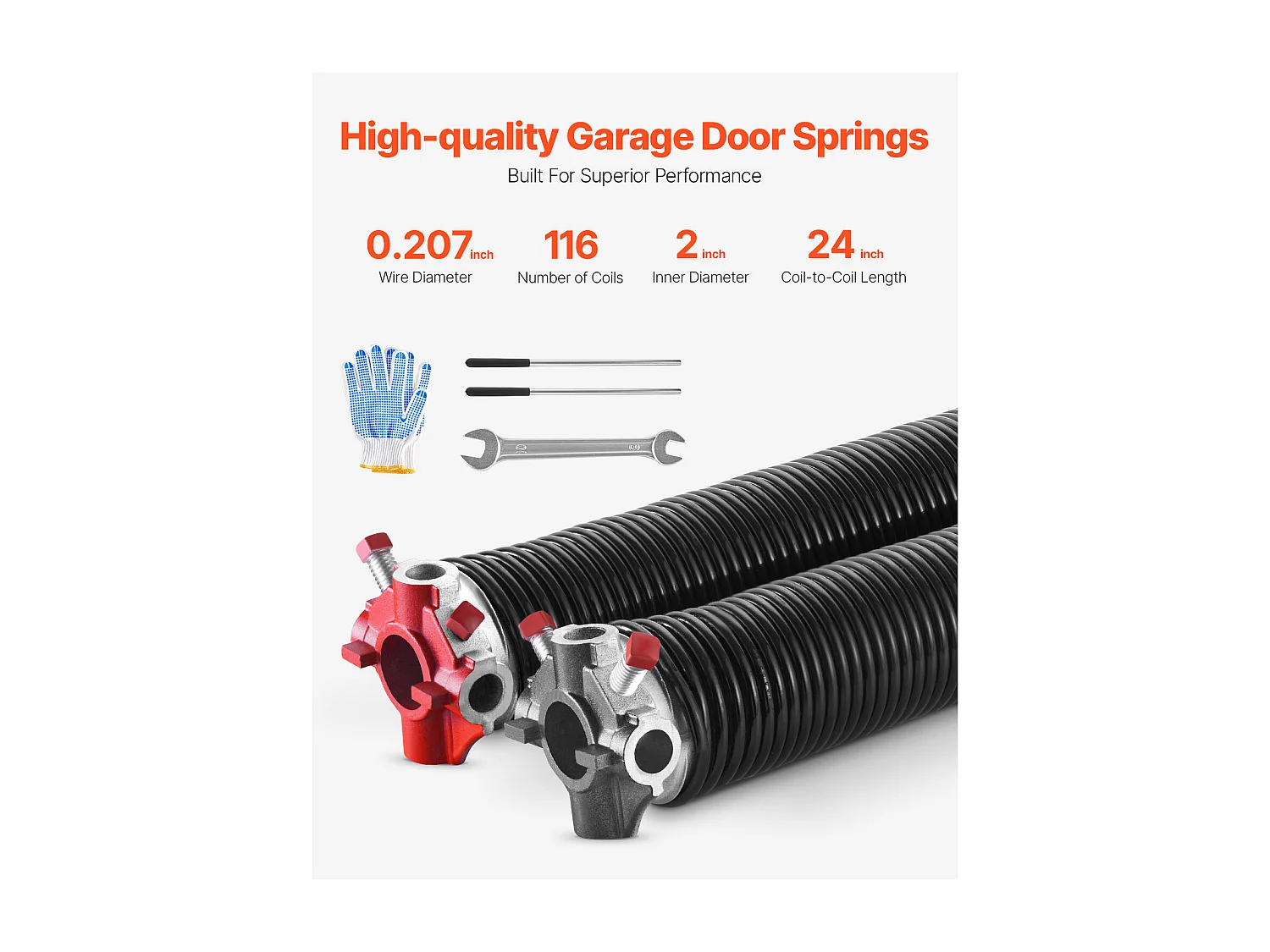 Par de Molas de Torção SucceBuy para Portão de Garagem, 0.5 x 5.08 x 61cm, com Barras de Enrolamento, Revestimento Negro Eletroforético para Substituição