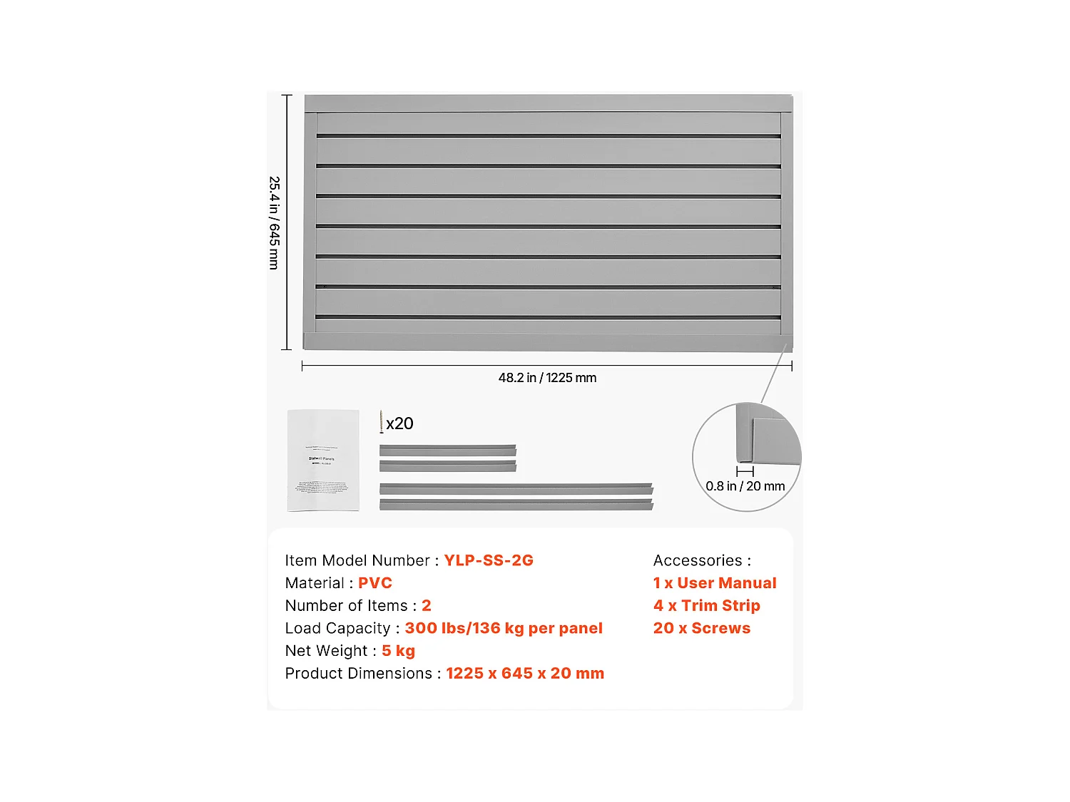 Panneaux Muraux à Lattes PVC SucceBuy, Modulaire à Outils Garage 122,5x64,5 cm, Gris